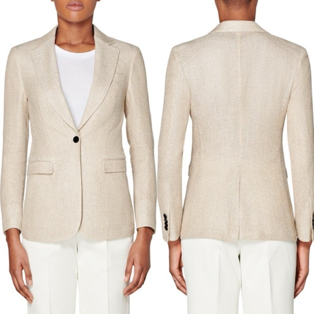 Suistudio Silk Linen Beige One Button Long Sleeve Blazer S (4-6)